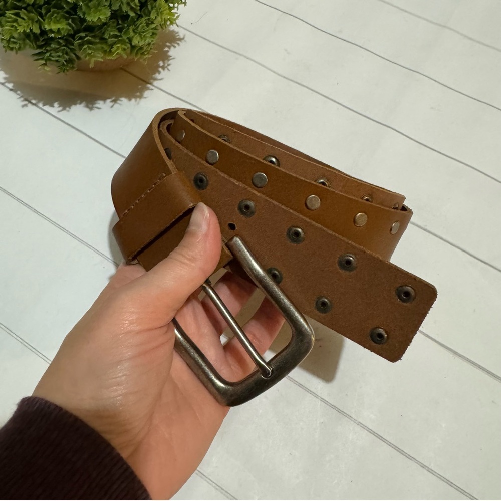 Vintage Brown Genuine Leather Studded Grommet Belt Mens Size 2XL‎